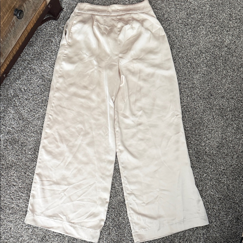 Express Wide Leg Satin Pants in Cream - Picture 2 of 2